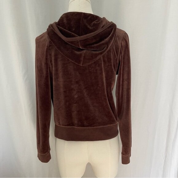 Active Basic Chocolate Brown Velour Zip-Up Hoodie Women's Medium Soft Stretchy - Picture 3 of 11